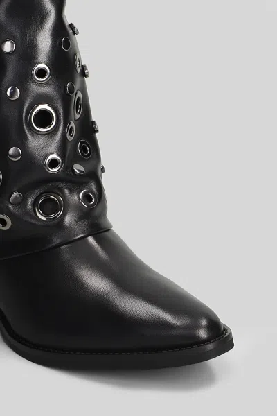 Julie Dee Texan Ankle Boots In Black Leather In Black