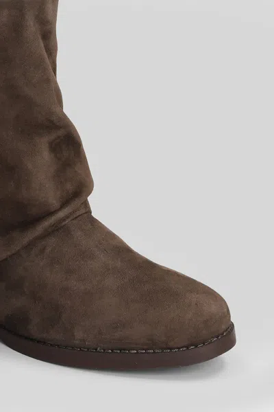 Julie Dee Low Heels Ankle Boots In Brown Suede In Brown