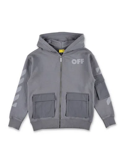 Off-white Kids Grey Zip Hoodie With Pockets In Gray