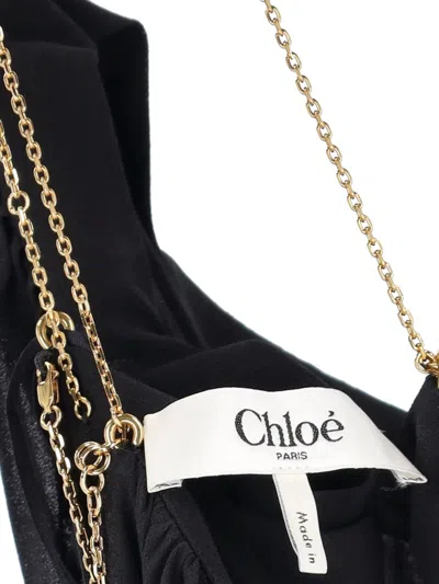 Chloé Knee Length Dress Gold Chain Straps In Black