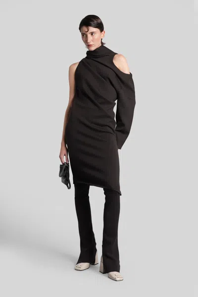 Courrèges Long Dress In Brown Wool In Brown