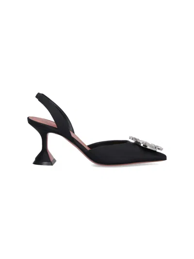 Amina Muaddi Leather Slingback Pumps Featuring Sculptural Heel In Black
