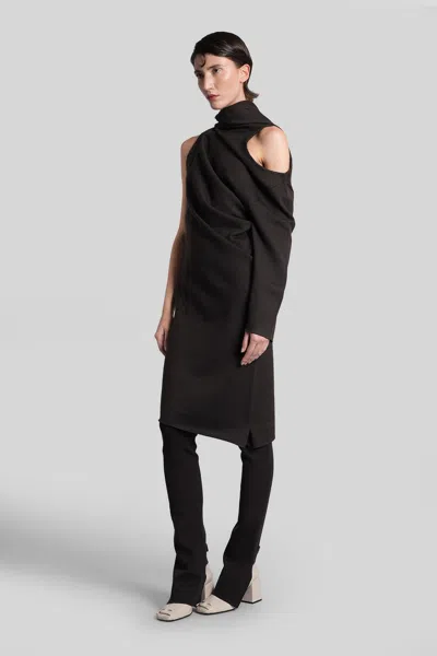 Courrèges Long Dress In Brown Wool In Brown