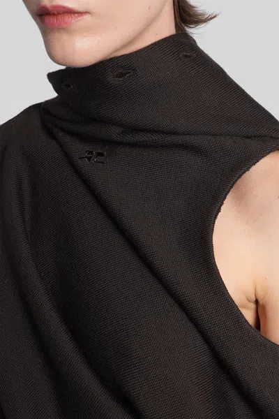 Courrèges Long Dress In Brown Wool In Brown