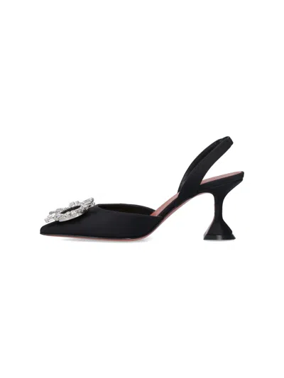 Amina Muaddi Leather Slingback Pumps Featuring Sculptural Heel In Black