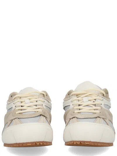 Axel Arigato Slow Runner White And Beige Sneaker With Mesh Inserts And Grooved Sole In Leather And Fabric Man In Multi
