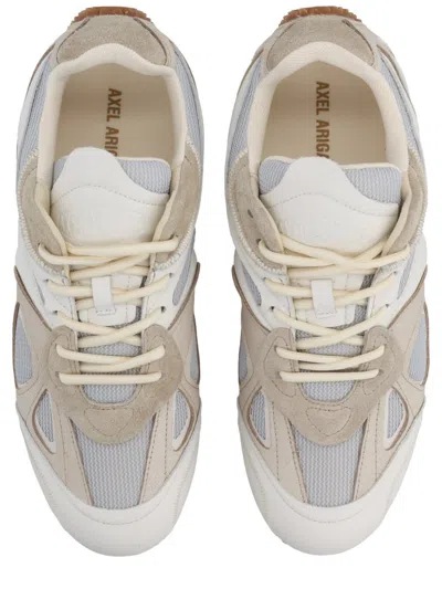 Axel Arigato Slow Runner White And Beige Sneaker With Mesh Inserts And Grooved Sole In Leather And Fabric Man In Multi