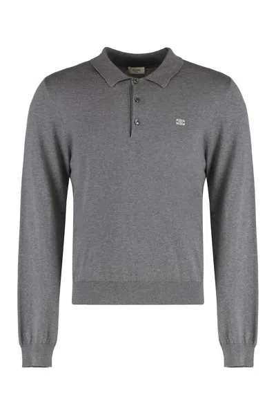 Celine Polo Style Shirt In Thin Cotton In Gray