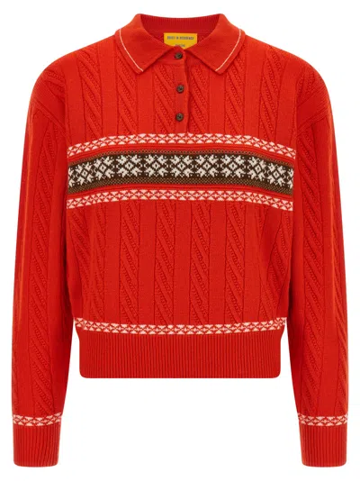 Guest In Residence Cable Collegiate Polo Sweater In Multi