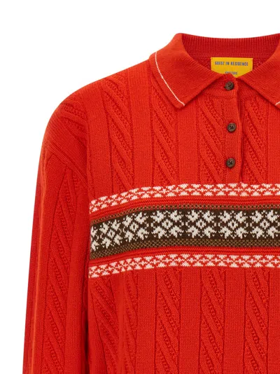 Guest In Residence Cable Collegiate Polo Sweater In Multi