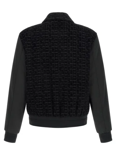 Balmain Velvet Bomber Jacket Puffer Jackets Black In Black