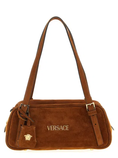 Versace Shoulder Bag Suede Finish Double Handles In Brown