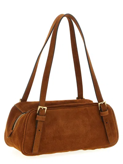 Versace Shoulder Bag Suede Finish Double Handles In Brown
