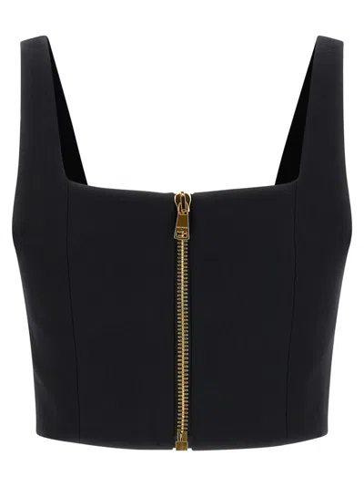 Balmain Cropped Sleeveless Top Gold Button Detail In Black
