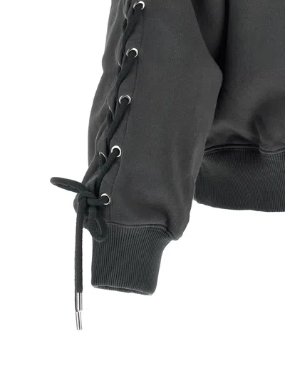 Rotate Birger Christensen Crewneck Sweatshirt Lace Up Sleeve Detail In Black