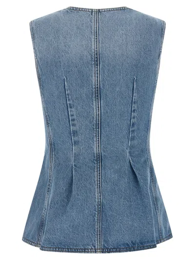 Rotate Birger Christensen Flared Denim Top In Blue