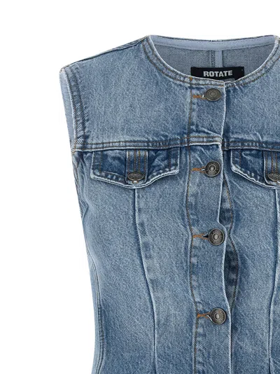 Rotate Birger Christensen Flared Denim Top In Blue
