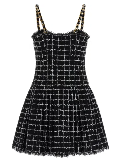 Balmain Chain-detail Checked Tweed Minidress In Black