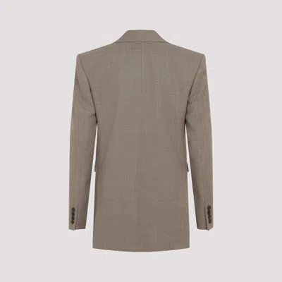 Saint Laurent Beige Double-breasted Jacket With Peak Revers In Wool Woman In Brown