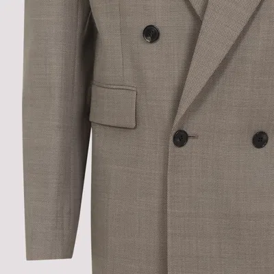 Saint Laurent Beige Double-breasted Jacket With Peak Revers In Wool Woman In Brown