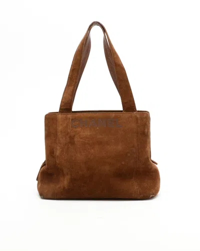 Pre-owned Chanel Cc Suede Tote Bag In Brown