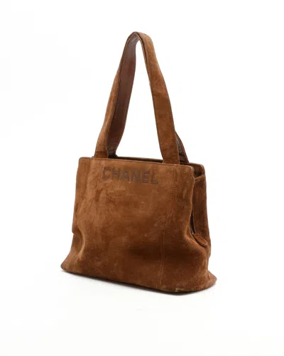 Pre-owned Chanel Cc Suede Tote Bag In Brown