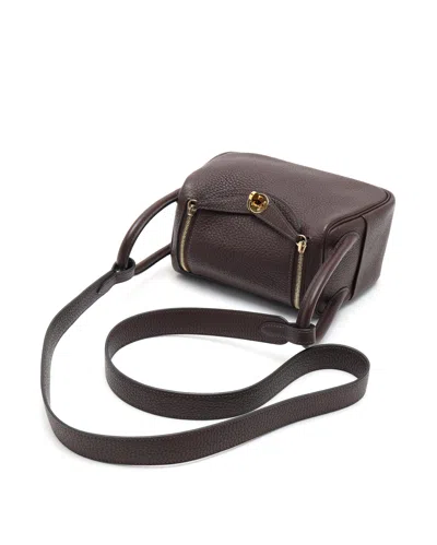 Pre-owned Hermes Hermès Mini Lindy 20 Rouge Sellier Clemence Taurillon Bag In Brown