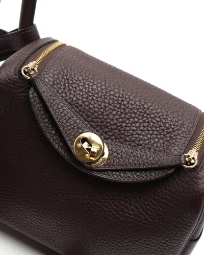 Pre-owned Hermes Hermès Mini Lindy 20 Rouge Sellier Clemence Taurillon Bag In Brown