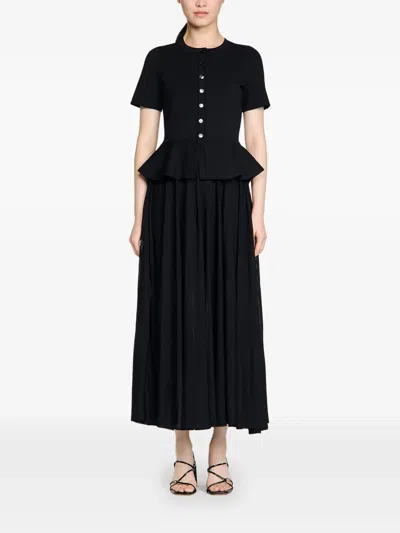 Sandro Womens Black Peplum Short-sleeved Knitted Maxi Dress In Black