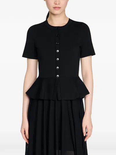 Sandro Womens Black Peplum Short-sleeved Knitted Maxi Dress In Black