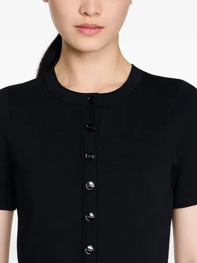 Sandro Womens Black Peplum Short-sleeved Knitted Maxi Dress In Black