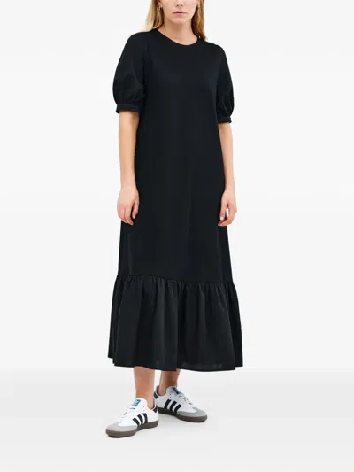 OLIVIA 荷叶边泡泡袖中长连衣裙