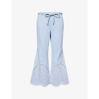 Zimmermann Womens Ice Storm Cropped Wide-led Embroidered Denim Jeans