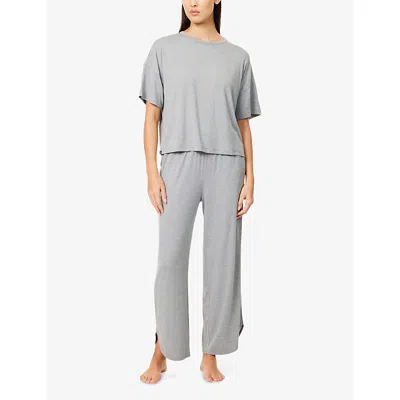 Barefoot Dreams Womens Dark Heather Gray Curved-hem Wide-leg Mid-rise Jersey Trousers In Gray