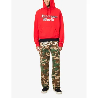 Icecream Mens Red  World Oversized Cotton-jersey Hoodie In Red