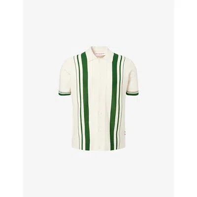 Orlebar Brown Mens White Sand/green Tiernan Short-sleeve Cotton Shirt In White