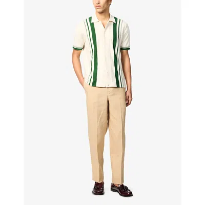 Orlebar Brown Mens White Sand/green Tiernan Short-sleeve Cotton Shirt In White