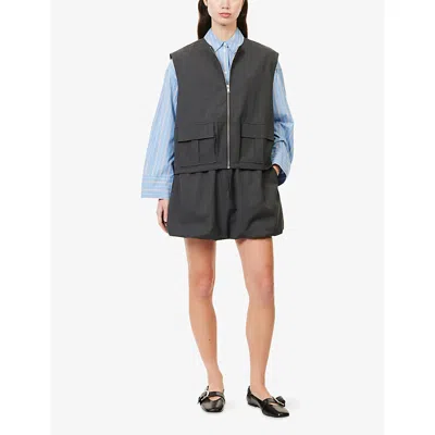 Samsoe & Samsoe Womens Dark Grey Mel. Saroko Puff-hem Wool-blend Mini Skirt