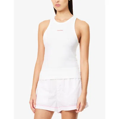 Calvin Klein Womens Classic Wht  W Ecstripe V-day Short Cotton-blend Pyjama Set