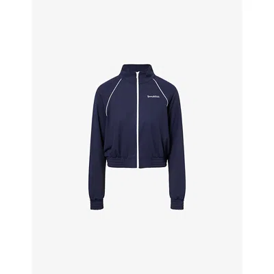 Sporty And Rich Womens Dark Navy White Serif-logo Retro Stretch-jersey Track Jacket In Blue