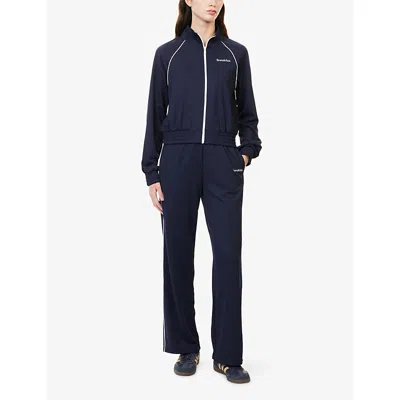 Sporty And Rich Womens Dark Navy White Serif-logo Retro Stretch-jersey Track Jacket In Blue