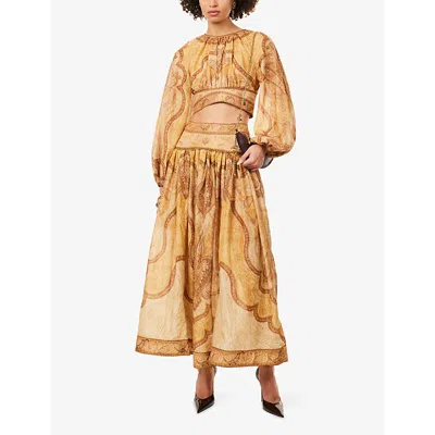 Zimmermann Womens Tapestry Mustard Multi Wanderlust Paisley-print Cotton-blend Maxi Skirt