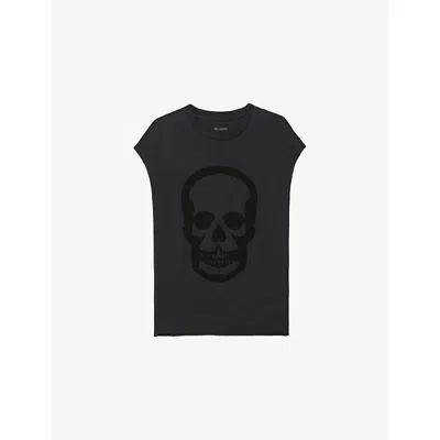 Zadig & Voltaire Womens Carbone Cloe Skull-motif Cotton-jersey Tank Top In Black