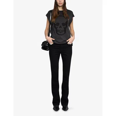 Zadig & Voltaire Womens Carbone Cloe Skull-motif Cotton-jersey Tank Top In Black