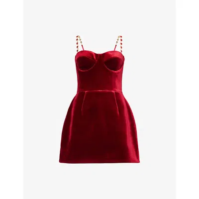 Nadine Merabi Womens Red Harley Jewel-straps Velvet Mini Dress In Red