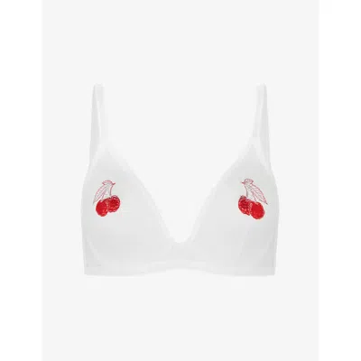 Agent Provocateur Womens White/red Perri Cherry-embroidered Tulle Bra 36dd In Multi