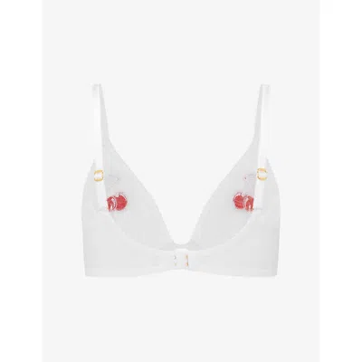 Agent Provocateur Womens White/red Perri Cherry-embroidered Tulle Bra 36dd In Multi