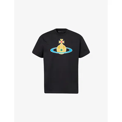 Vivienne Westwood Mens Black Orb-logo Oversized Cotton-jersey T-shirt In Black