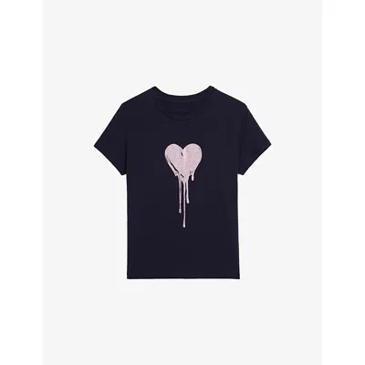 Zadig & Voltaire Womens Encre Walk Rhinestone-embellished Cotton-jersey T-shirt In Blue