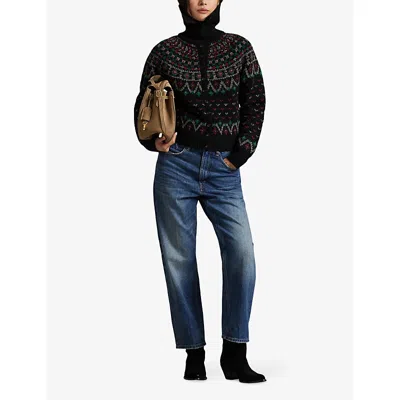 Polo Ralph Lauren Womens Polo Black Multi Fairisle Knitted Wool-blend Cardigan In Multi